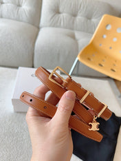 CL BELT 18MM IN BROWN TAURILLON CALFSKIN GOLD BUCKLE