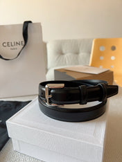 CELINE 25S BELT 25MM IN BLACK CALFSKIN SILVER HARDWARE 561795
