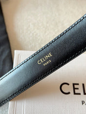 CELINE 25S BELT 25MM IN BLACK CALFSKIN SILVER HARDWARE 561795