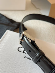 CELINE 25S BELT 25MM IN BLACK CALFSKIN SILVER HARDWARE 561795