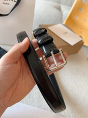 CELINE 25S BELT 25MM IN BLACK CALFSKIN SILVER HARDWARE 561795