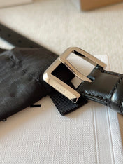 CELINE 25S BELT 25MM IN BLACK CALFSKIN SILVER HARDWARE 561795