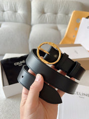 CELINE 25S SMALL 30MM WESTERN BELT IN BLACK CALFSKIN 566636