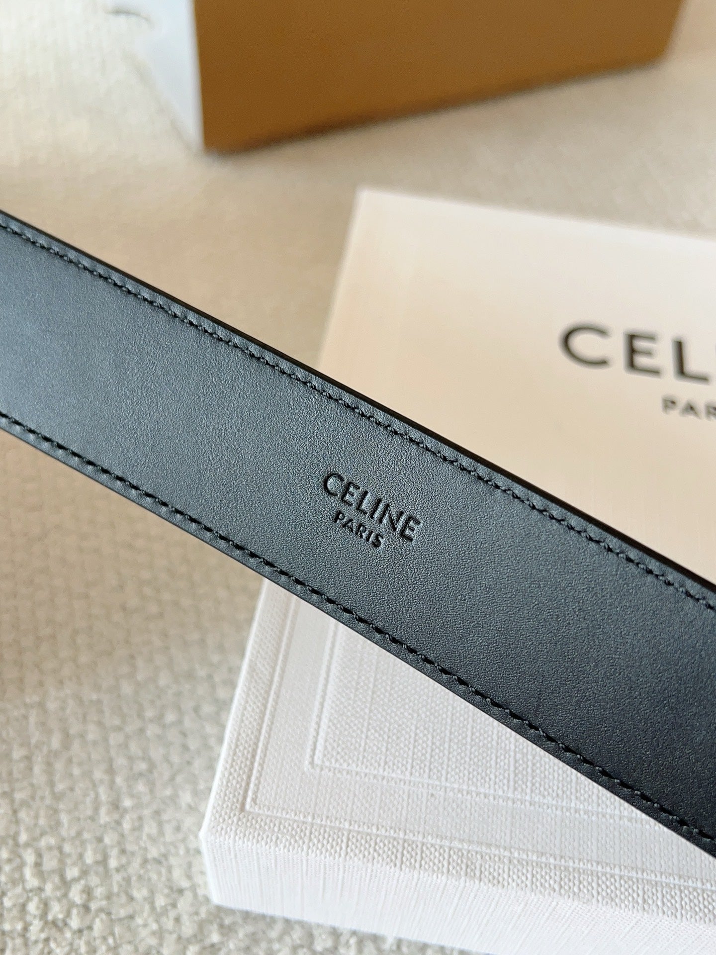 CELINE 25S SMALL 30MM WESTERN BELT IN BLACK CALFSKIN 566636