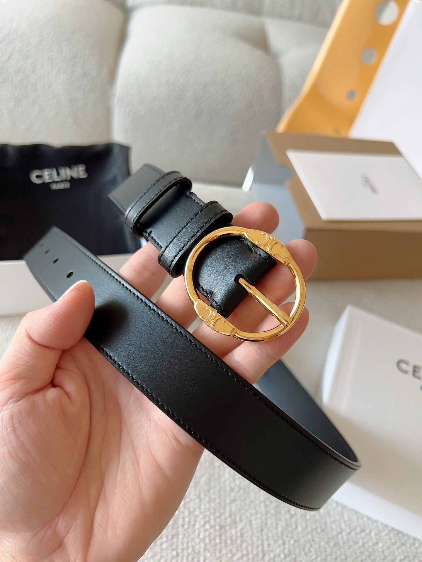 CELINE 25S SMALL 30MM WESTERN BELT IN BLACK CALFSKIN 566636