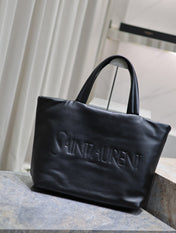 TOTE BAG 50 IN BLACK CALFSKIN WITH EMBOSSED LOGO