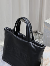 TOTE BAG 50 IN BLACK CALFSKIN WITH EMBOSSED LOGO