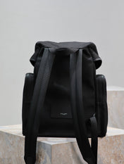 CITY MULTI-POCKET BACKPACK 42 IN BLACK NYLON AND SMOOTH CALFSKIN