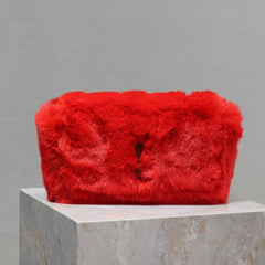 KATE SMALL BAG 22 IN SCARLET RED RABBIT FUR GOLD CHAIN