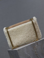 NIKI MEDIUM 28 IN CAMEL SUEDE AND WHITE SHEARLING