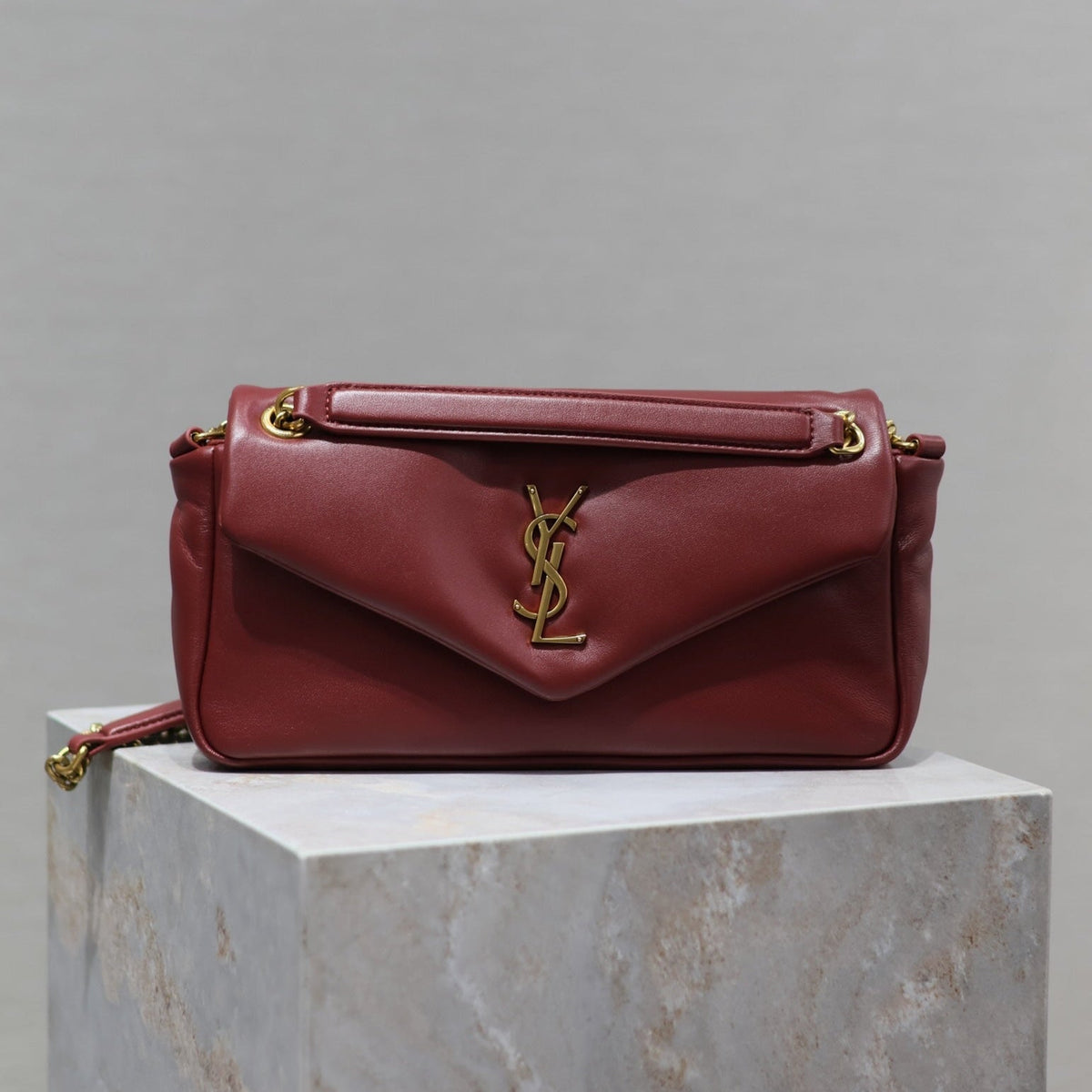 YSL 25S CALYPSO HANDBAG 26 IN BURGUNDY LAMBSKIN GOLD HARDWRE
