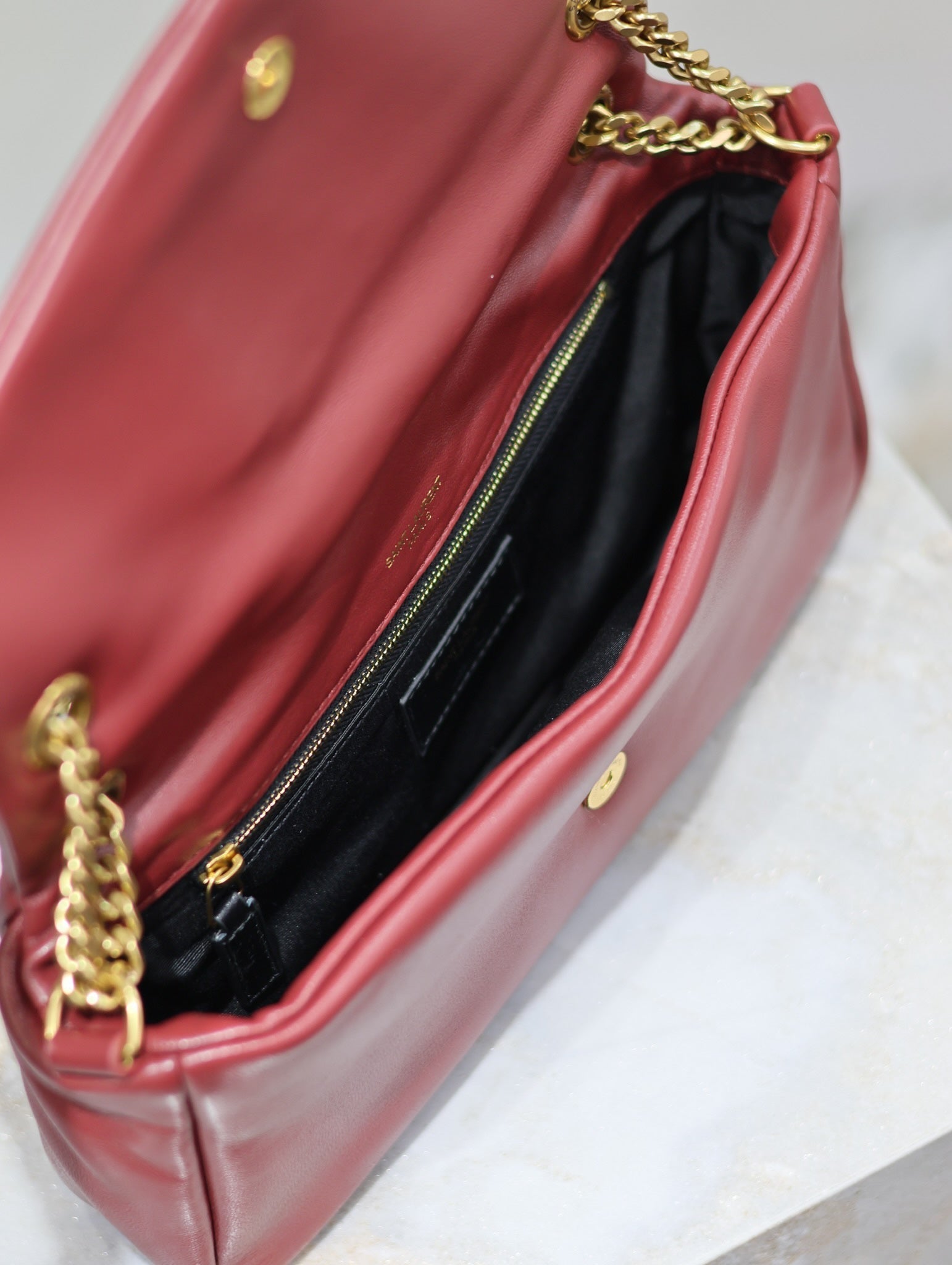 YSL 25S CALYPSO HANDBAG 26 IN BURGUNDY LAMBSKIN GOLD HARDWRE