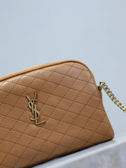 GABY ZIPPED POUCH 19 IN CARAMEL BROWN QUILTED LAMBSKIN GOLD HARDWARE