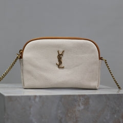 GABY ZIPPED POUCH 19 IN WHITE MIX BROWN COTTON GOLD HARDWARE
