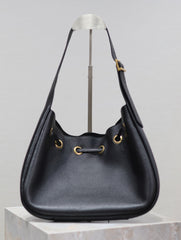 PARIS VII SMALL HOBO 30 IN BLACK GRAINED LEATHER GOLD HARDWARE