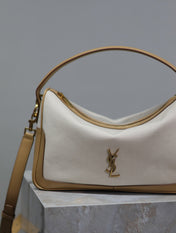 CAMERA SUPPLE BAG 28 IN WHITE CANVAS AND BROWN CALFSKIN TRIM