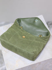 YSL 25S LOULOU PUFFER MINI 23 IN GREEN SUEDE GOLD HARDWARE