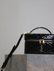GABY MINI VANITY 18 IN BLACK GLOSSY LAMBSKIN GOLD HARDWARE