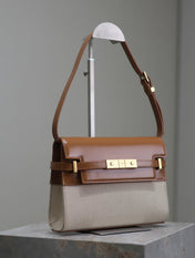 MANHATTAN SMALL 24 IN WHITE CANVAS AND BROWN CALFSKIN GOLD HARDWARE