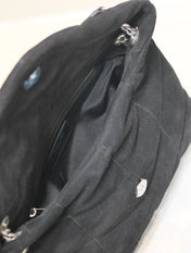 YSL 25S LOULOU PUFFER MM 29 IN BLACK SUEDE SILVER HARDWARE