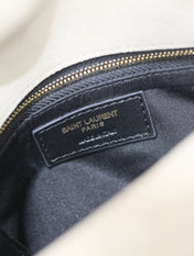 YSL 25S LOULOU PUFFER MM 29 IN SMOKEY TAUPE SUEDE GOLD HARDWRE