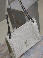 NIKI SHOPPING BAG 33 IN WHITE CRUMPLED CALFSKIN