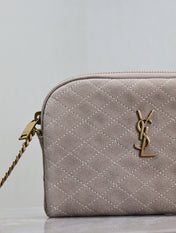GABY ZIPPED POUCH 19 IN GRAY MATTE SUEDE GOLD HARDWARE