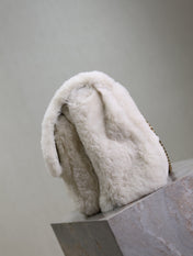 NIKI LARGE 32 IN WHITE RABBIT FUR GOLD HARDWARE