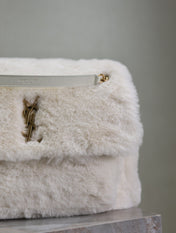 NIKI LARGE 32 IN WHITE RABBIT FUR GOLD HARDWARE