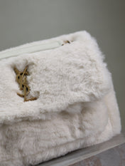 NIKI MEDIUM 28 IN WHITE RABBIT FUR GOLD HARDWARE