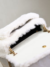 NIKI MEDIUM 28 IN WHITE RABBIT FUR GOLD HARDWARE