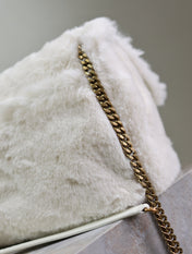 NIKI MEDIUM 28 IN WHITE RABBIT FUR GOLD HARDWARE
