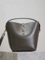 YSL 25S LE 5 À 7 BUCKET 26 IN DARK OLIVE CALFSKIN GOLD HARDWRE