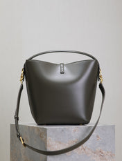 YSL 25S LE 5 À 7 BUCKET 26 IN DARK OLIVE CALFSKIN GOLD HARDWARE