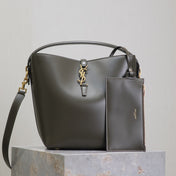YSL 25S LE 5 À 7 BUCKET 26 IN DARK OLIVE CALFSKIN GOLD HARDWARE
