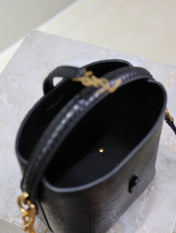 YSL 25S LE 37 BUCKET 15 IN BLACK SNAKE EMBOSSED CALFSKIN GOLD HARDWARE