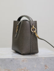 YSL 25S LE 37 MINI 15 IN BROWN LIZARD PATTERN CALFSKIN GOLD HARDWARE