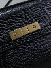 YSL 25S MINI MANHATTAN 19 IN BLACK SHINY CROCODILE CALFSKIN GOLD HARDWRE