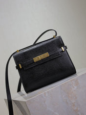 YSL 25S MINI MANHATTAN 19 IN BLACK SHINY CROCODILE CALFSKIN GOLD HARDWARE