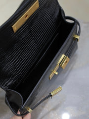 YSL 25S MINI MANHATTAN 19 IN BLACK SHINY CROCODILE CALFSKIN GOLD HARDWRE