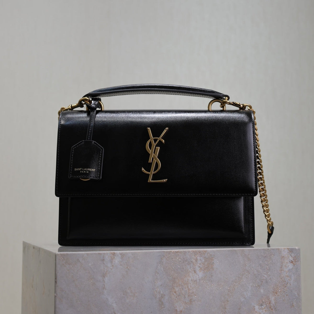 YSL 25S SUNSET MM 25 IN BLACK CALFSKIN GOLD HARDWRE