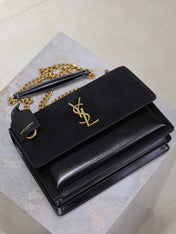 YSL 25S SUNSET BAG 22 IN BLACK CALFSKIN AND SUEDE GOLD HARDWARE