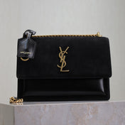 YSL 25S SUNSET BAG 22 IN BLACK CALFSKIN AND SUEDE GOLD HARDWARE