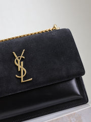 YSL 25S SUNSET BAG 22 IN BLACK CALFSKIN AND SUEDE GOLD HARDWRE