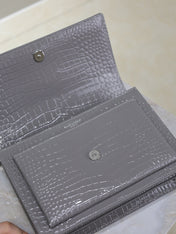 YSL 25S SUNSET MEDIUM 22 IN DARK GRAY CROCODILE-EMBOSSED SHINY CALFSKIN SILVER HARDWRE