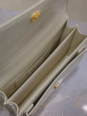 YSL 25S SUNSET MEDIUM 22 IN IVORY CROCODILE-EMBOSSED SHINY CALFSKIN GOLD HARDWRE