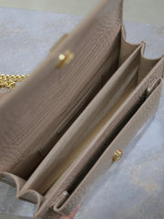 YSL 25S SUNSET MEDIUM 22 IN NUDE CROCODILE-EMBOSSED SHINY CALFSKIN GOLD HARDWARE