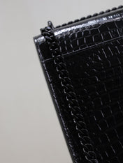 YSL 25S SUNSET MEDIUM 22 IN BLACK CROCODILE-EMBOSSED SHINY CALFSKIN BLACK HARDWRE