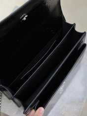 YSL 25S SUNSET MEDIUM 22 IN BLACK CROCODILE-EMBOSSED SHINY CALFSKIN SILVER HARDWRE