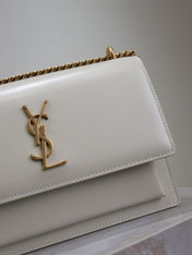 YSL 25S SUNSET BAG 22 IN IVORY CALFSKIN GOLD HARDWARE